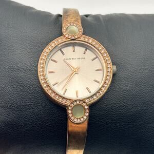 Geoffrey Beene Crystal Rose Gold Silver Tone Women’s Watch Working New Battery